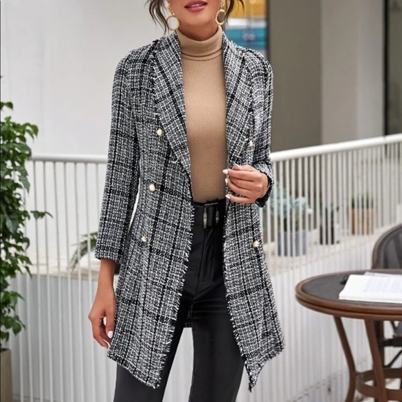 Jackets & Blazers - Plaid Tweed Coat